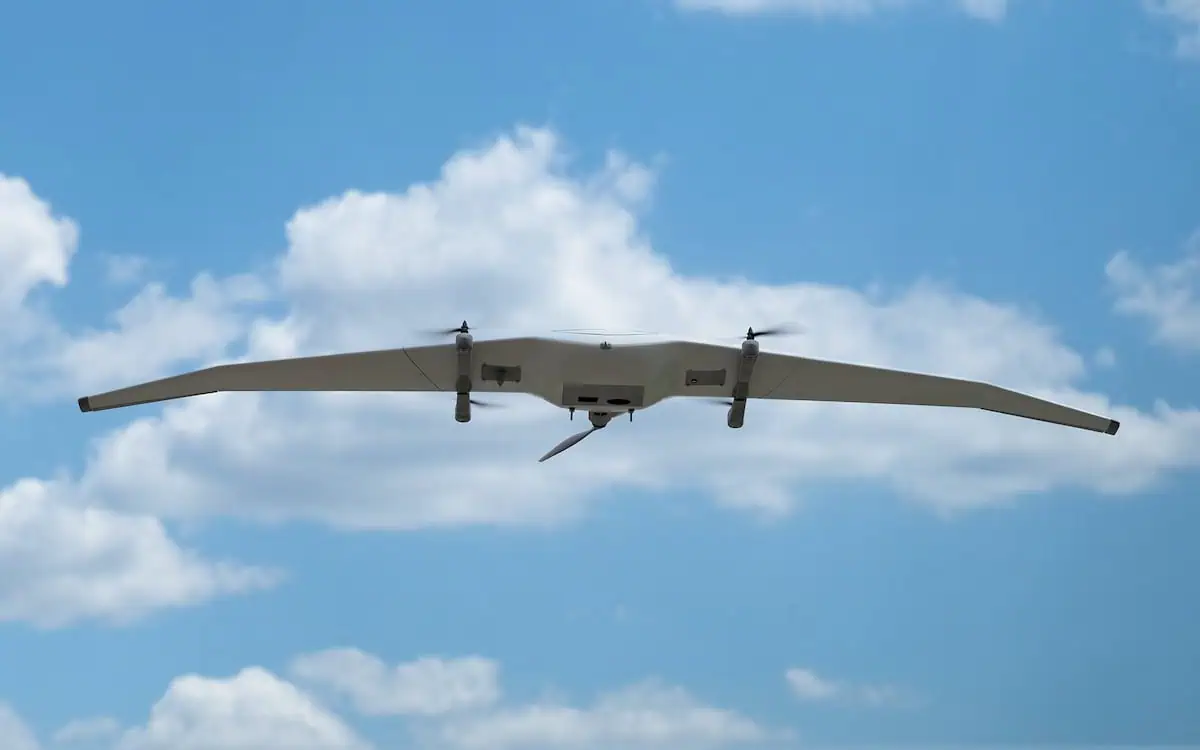 Long-range VTOL drone in flight